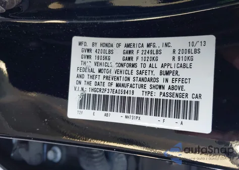 2014 Honda Accord Lx z USA, uszkodzony, nr VIN 1HGCR2F37EA059419